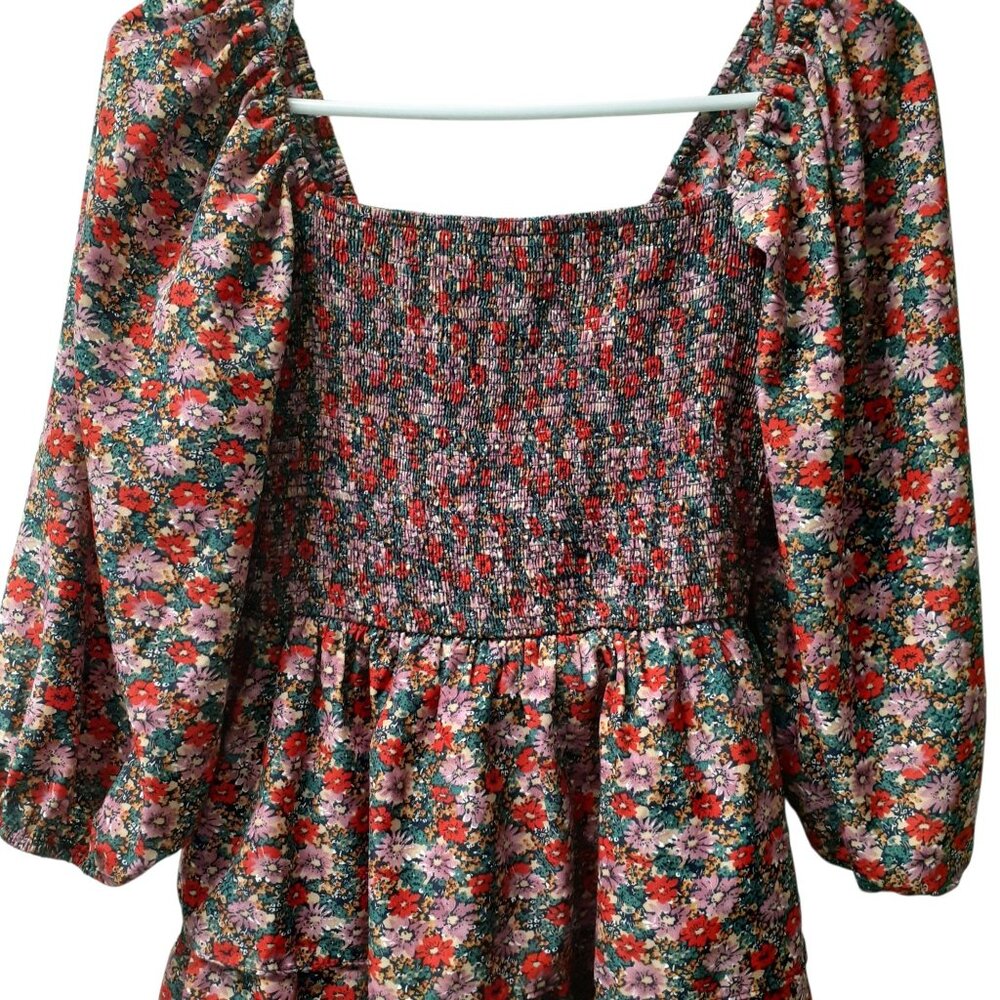 Entro A-Line Dress Womens Size Medium Multi Floral  Layered Square Neck - Picture 2 of 7